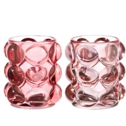 MARELIDA 2er Set Teelichthalter BUBBLE Glas Windlicht H: 9cm In Rosa