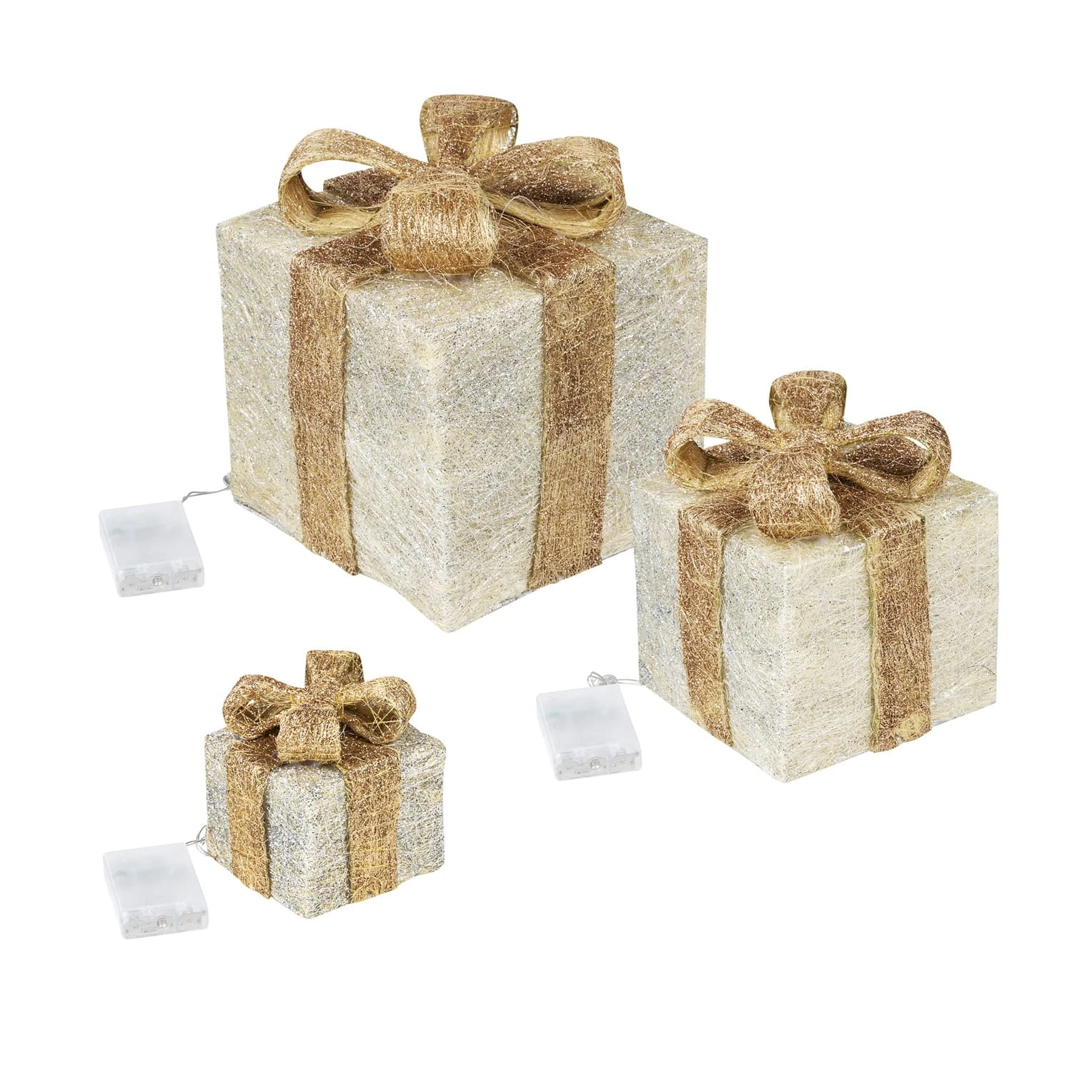 MARELIDA 3er Set LED Geschenkboxen Timer Für Innen Batteriebetrieb In Creme, Gold – Bild 3