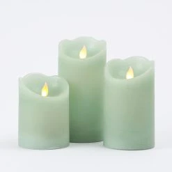 MARELIDA 3er Set LED Kerzen Bewegte Flamme Mit Fernbedienung In Mintgrün