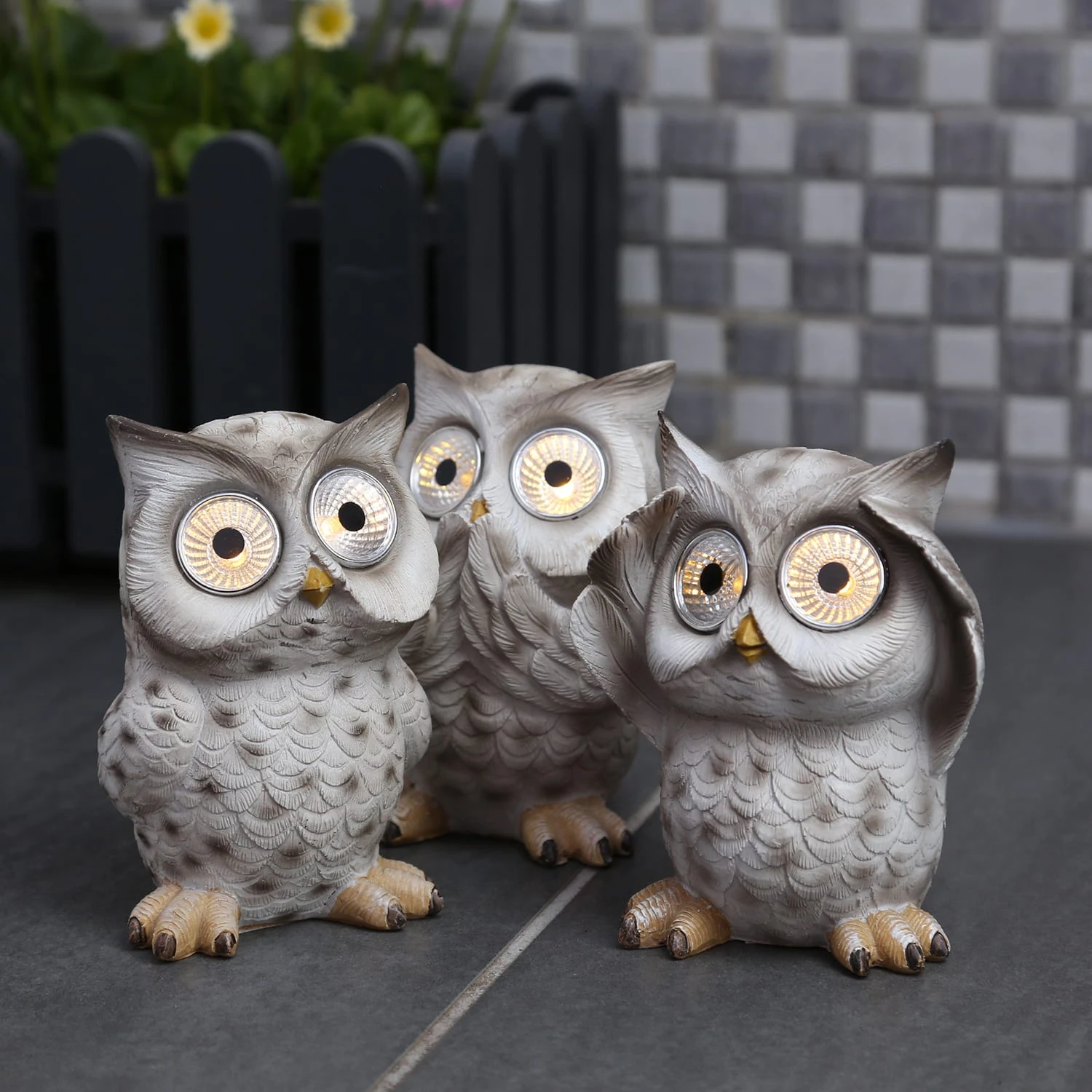 MARELIDA 3er Set LED Solar Gartenfiguren Eulen In Grau - H: 12,5cm – Bild 2