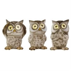 MARELIDA 3er Set LED Solar Gartenfiguren Eulen In Grau - H: 12,5cm
