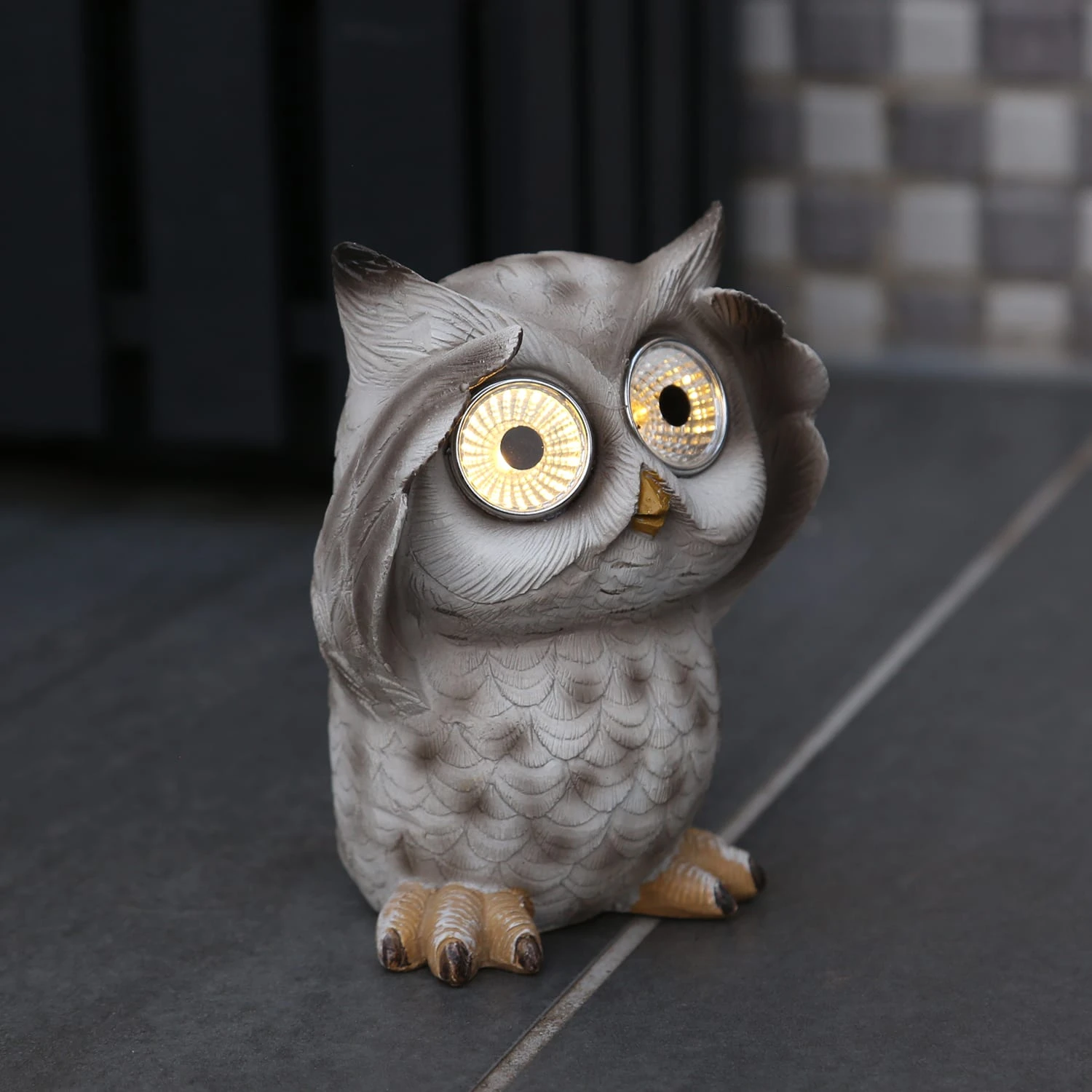 MARELIDA 3er Set LED Solar Gartenfiguren Eulen In Grau - H: 12,5cm – Bild 6