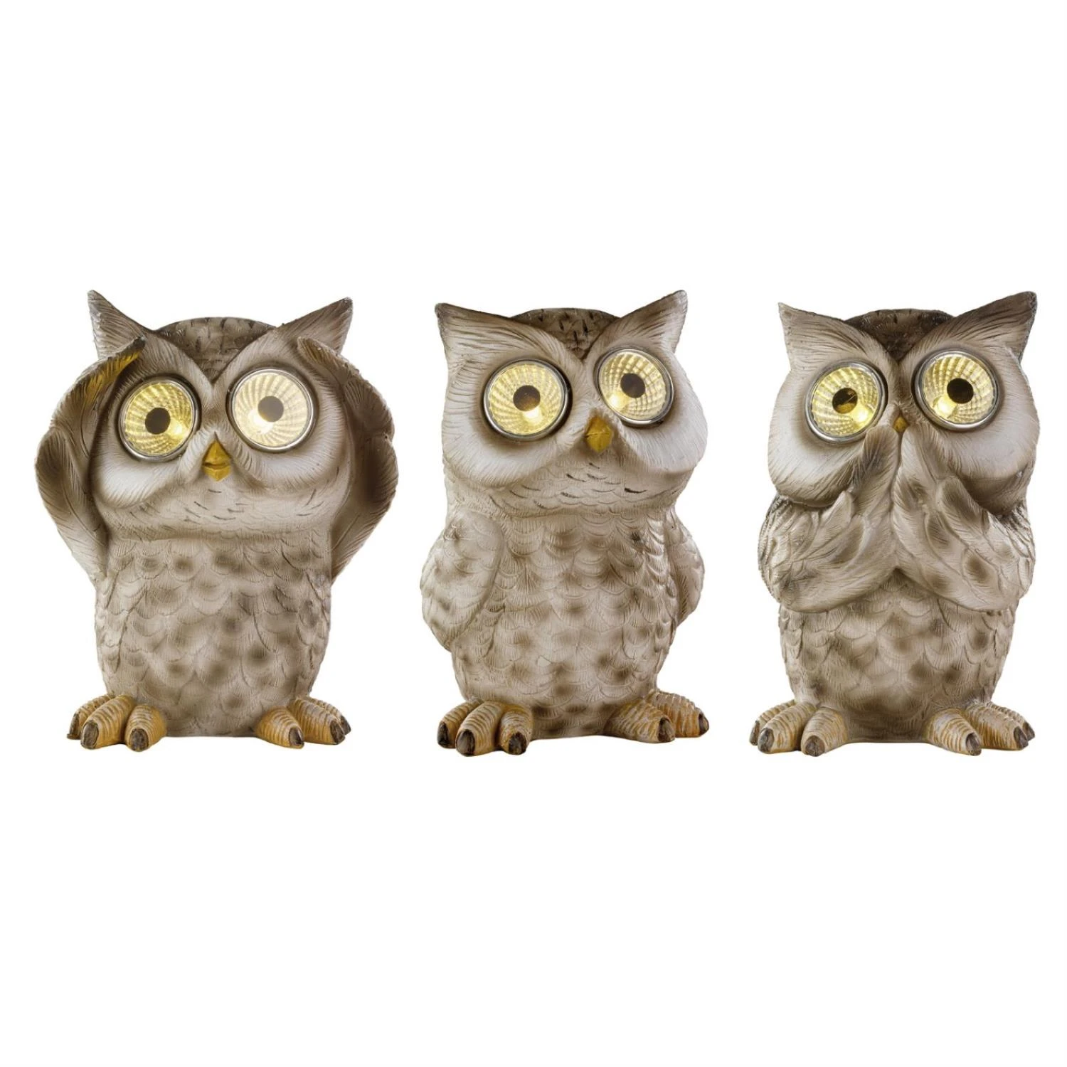 MARELIDA 3er Set LED Solar Gartenfiguren Eulen In Grau - H: 12,5cm