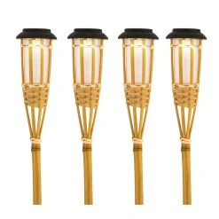 MARELIDA 4er Set LED Solar Bambus Fackel In Natur
