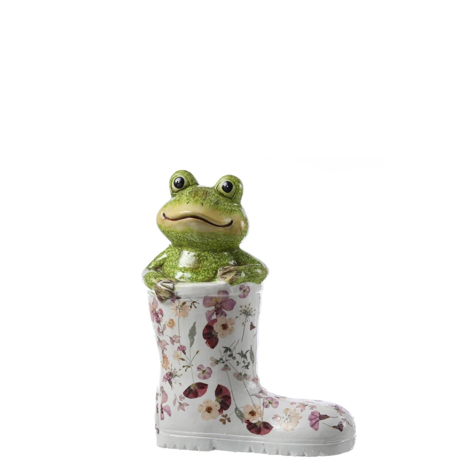 MARELIDA Dekofigur Gartenfigur Frosch Im Gummistiefel In Grün/weiß - H: 17cm