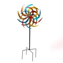 MARELIDA Doppel Windrad In Bunt - H: 140cm