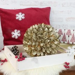 MARELIDA LED Dekoleuchte Glitzerball Silberne Blätter D: 21cm In Gold