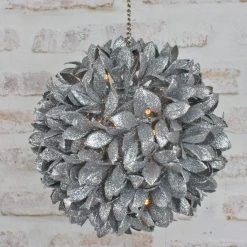 MARELIDA LED Dekoleuchte Glitzerball Silberne Blätter D: 21cm In Silber