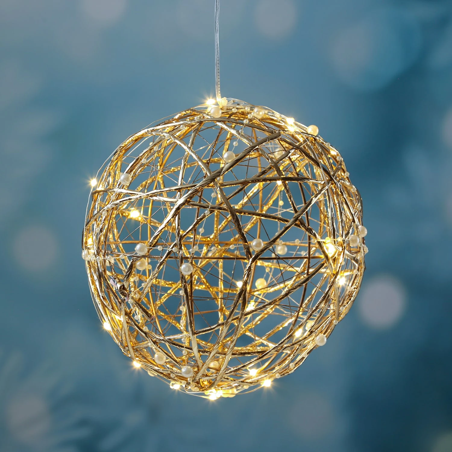MARELIDA LED Drahtkugel TRASSEL Mit Perlen Leuchtkugel D: 20cm In Gold – Bild 2