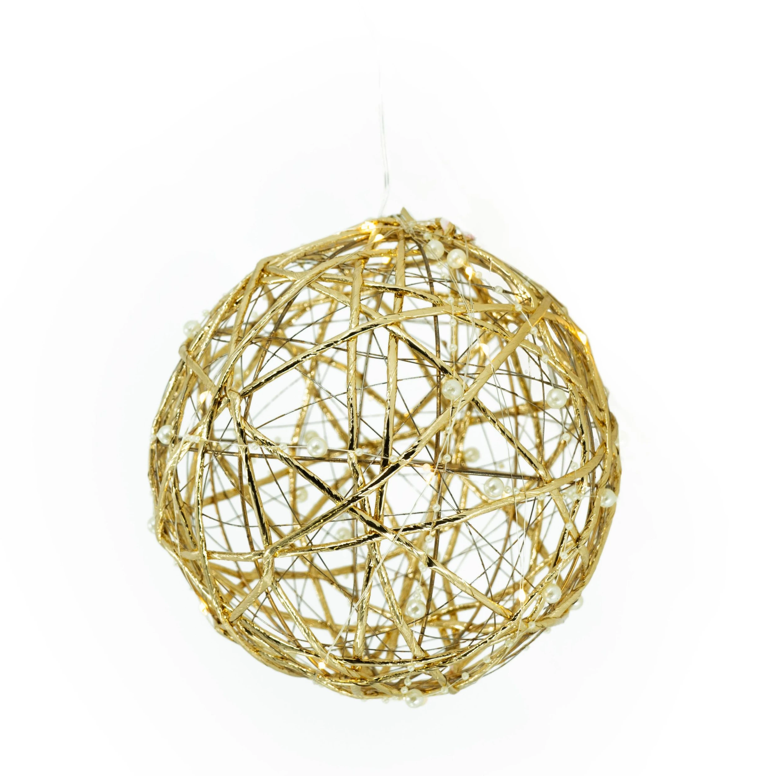 MARELIDA LED Drahtkugel TRASSEL Mit Perlen Leuchtkugel D: 20cm In Gold