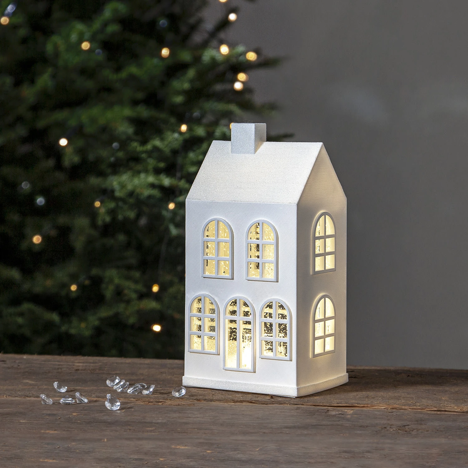 MARELIDA LED Haus Lichthauts Wasserlaterne Beleuchtet H: 22,5cm In Weiß – Bild 2