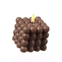 MARELIDA LED Kerze Bubble Würfelkerze Echtwachs H: 9,5cm In Braun