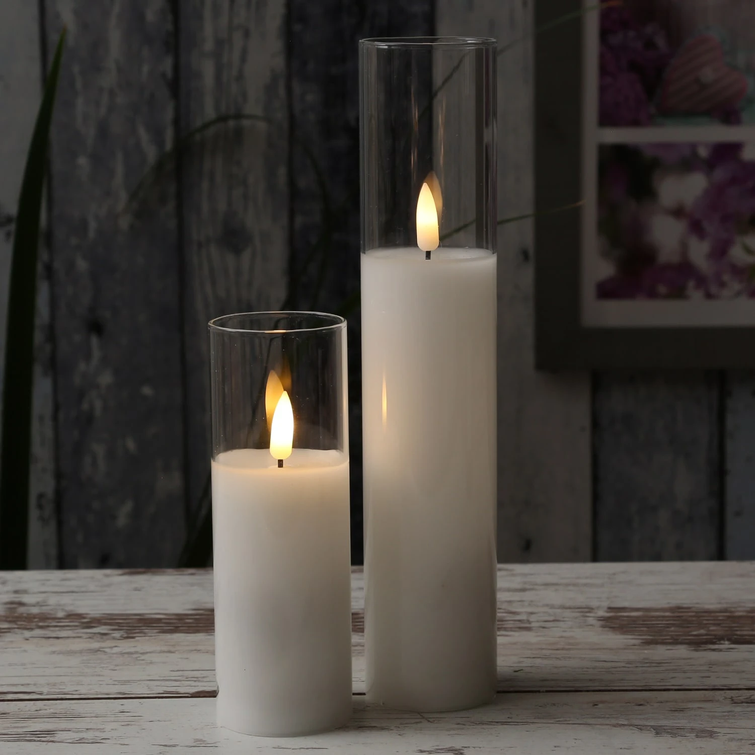 MARELIDA LED Kerze Im Glas Windlicht Echtwachs Flackernd H: 25cm In Weiß – Bild 5