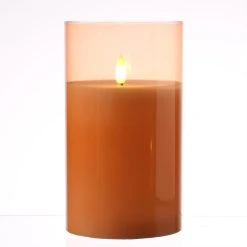 MARELIDA LED Kerze Im Glas Windlicht Flackernd D: 10cm H: 17,5cm In Orange