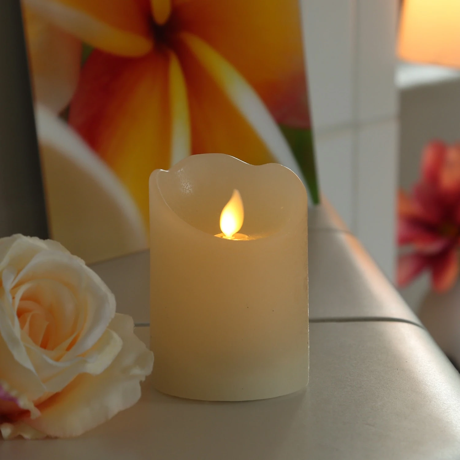 MARELIDA LED Kerze Twinkle Echtwachs Bewegte Flamme D: 7,5cm H: 10cm In Creme – Bild 2