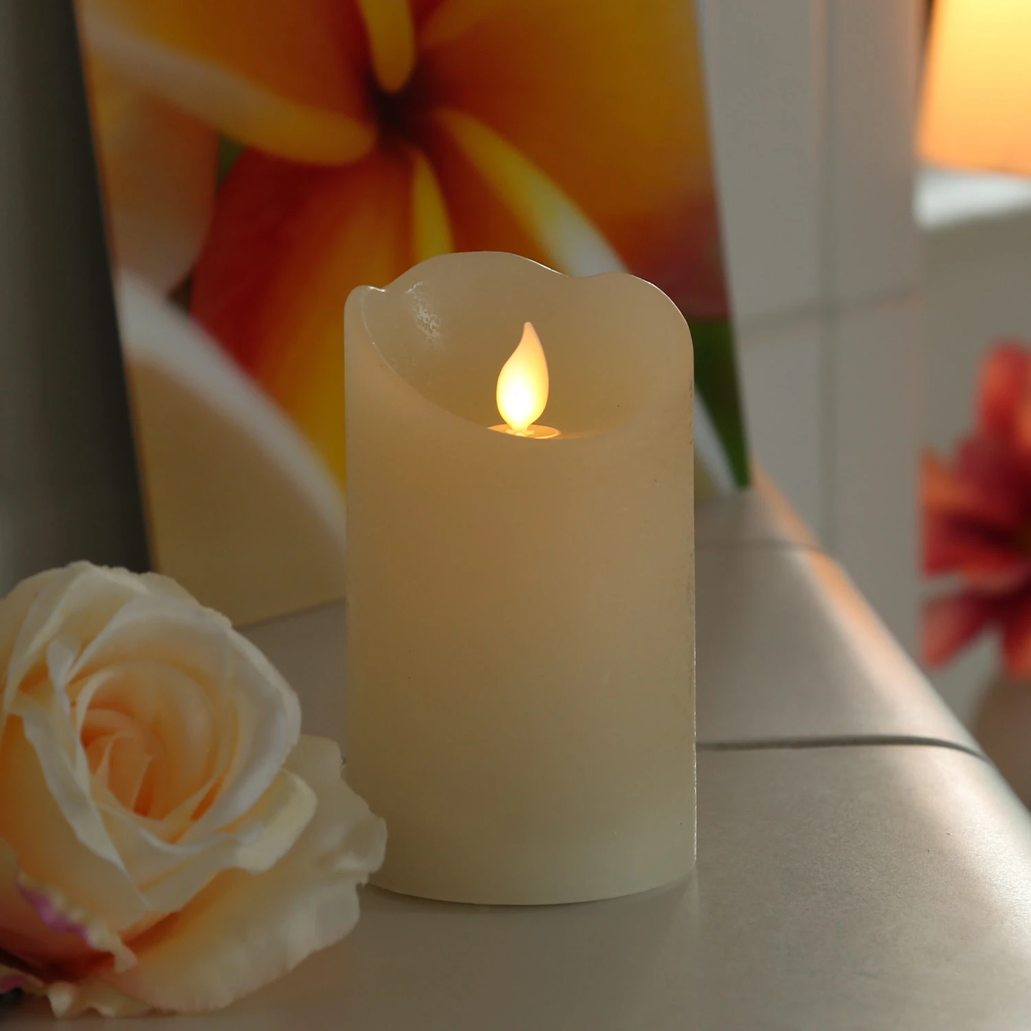 MARELIDA LED Kerze Twinkle Echtwachs Bewegte Flamme D: 7,5cm H: 12,5cm In Creme – Bild 2