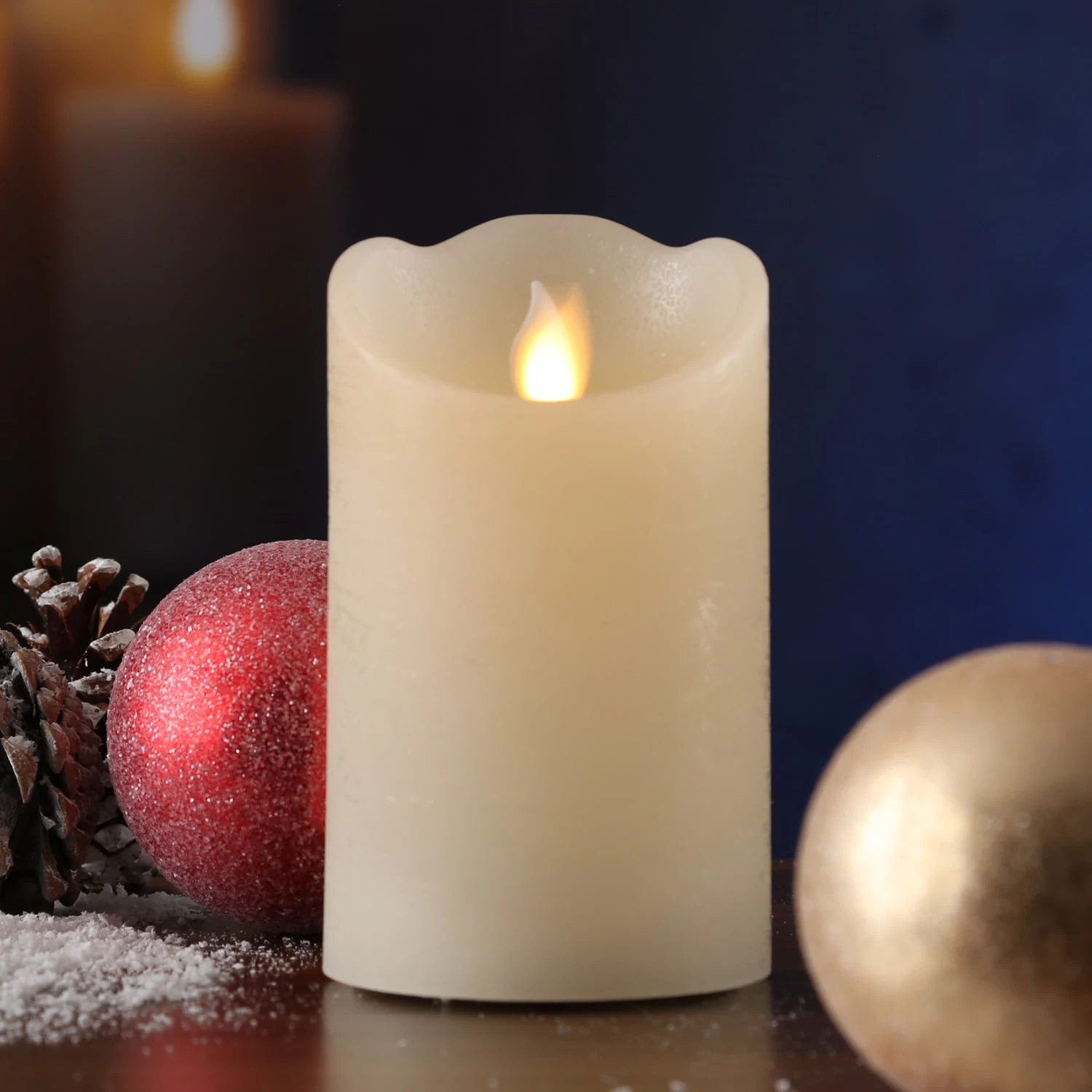 MARELIDA LED Kerze Twinkle Echtwachs Bewegte Flamme D: 7,5cm H: 12,5cm In Creme – Bild 3