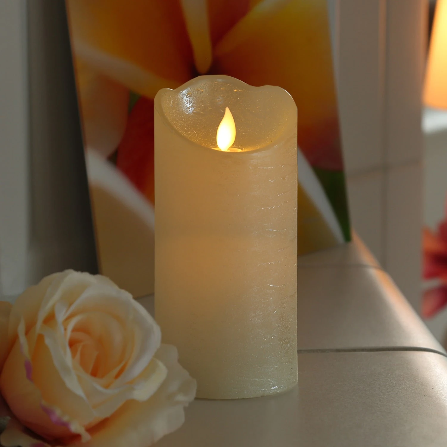 MARELIDA LED Kerze Twinkle Echtwachs Bewegte Flamme D: 7,5cm H: 15cm In Creme – Bild 2