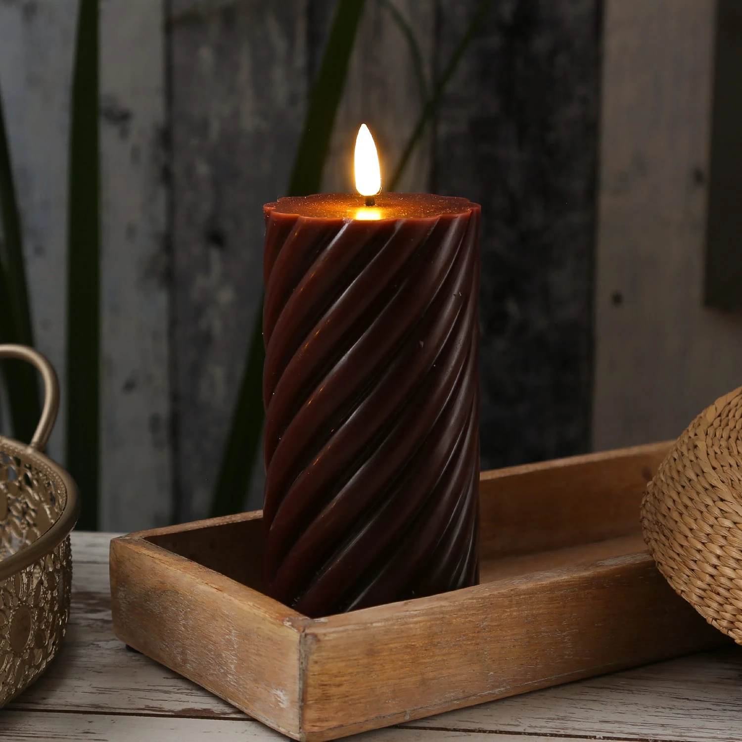 MARELIDA LED Kerze TWIST Echtwachs Gedreht Flackernd H: 17,5cm In Rot – Bild 2