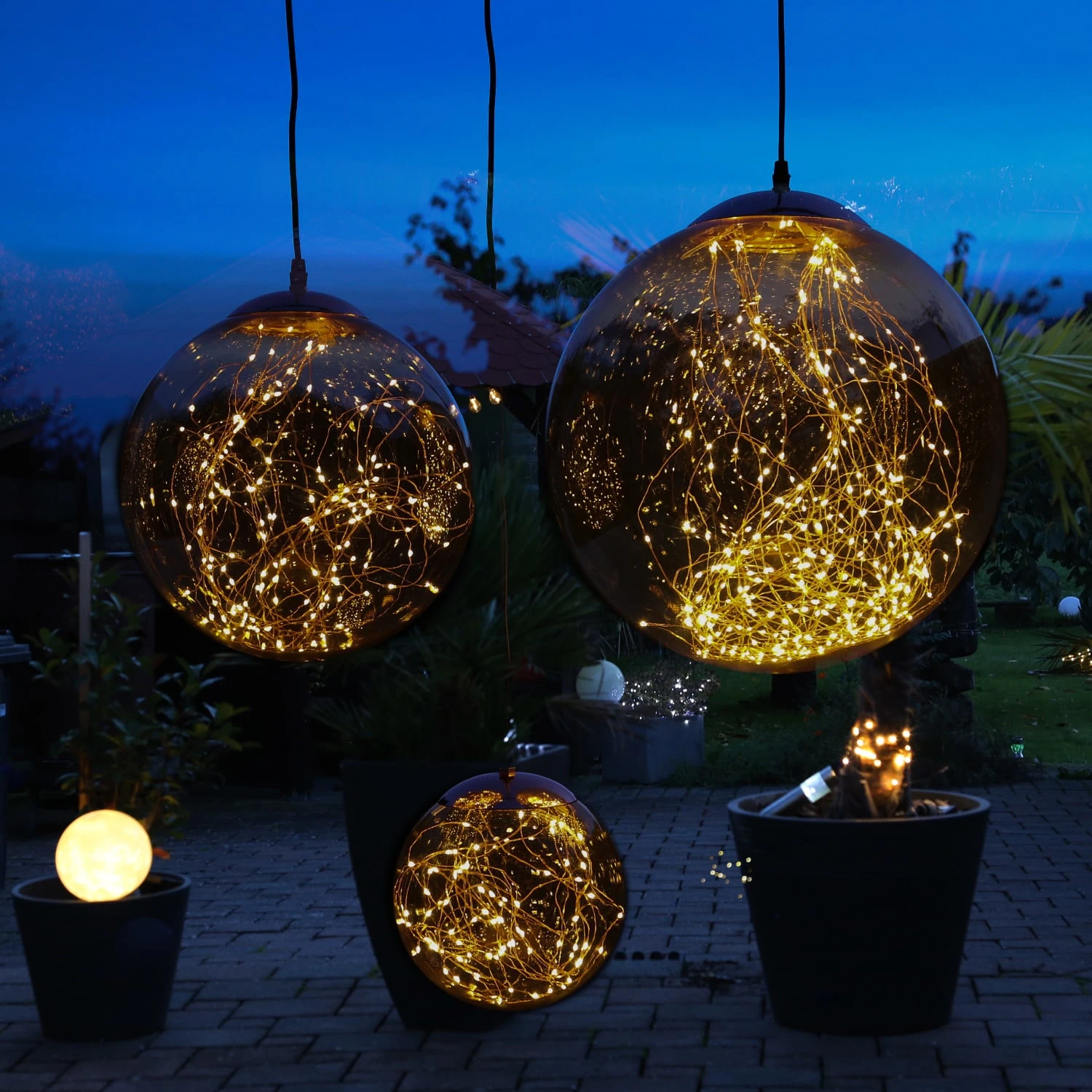 MARELIDA LED Kugel Mit Drahtlichterkette Hängend D: 40cm In Rauchgrau – Bild 7