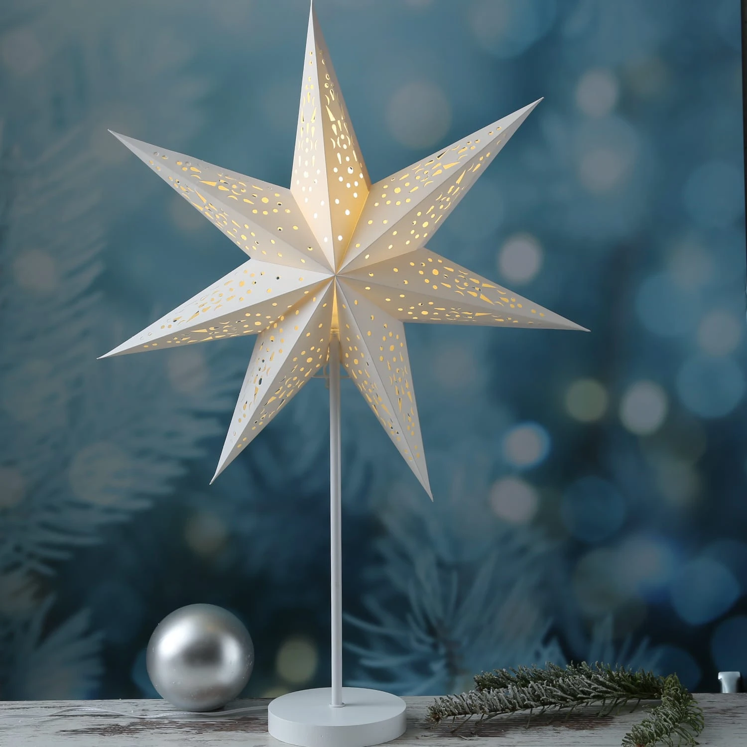 MARELIDA LED Papierstern Leuchtstern Stehend 6LED H: 64cm In Weiß – Bild 2