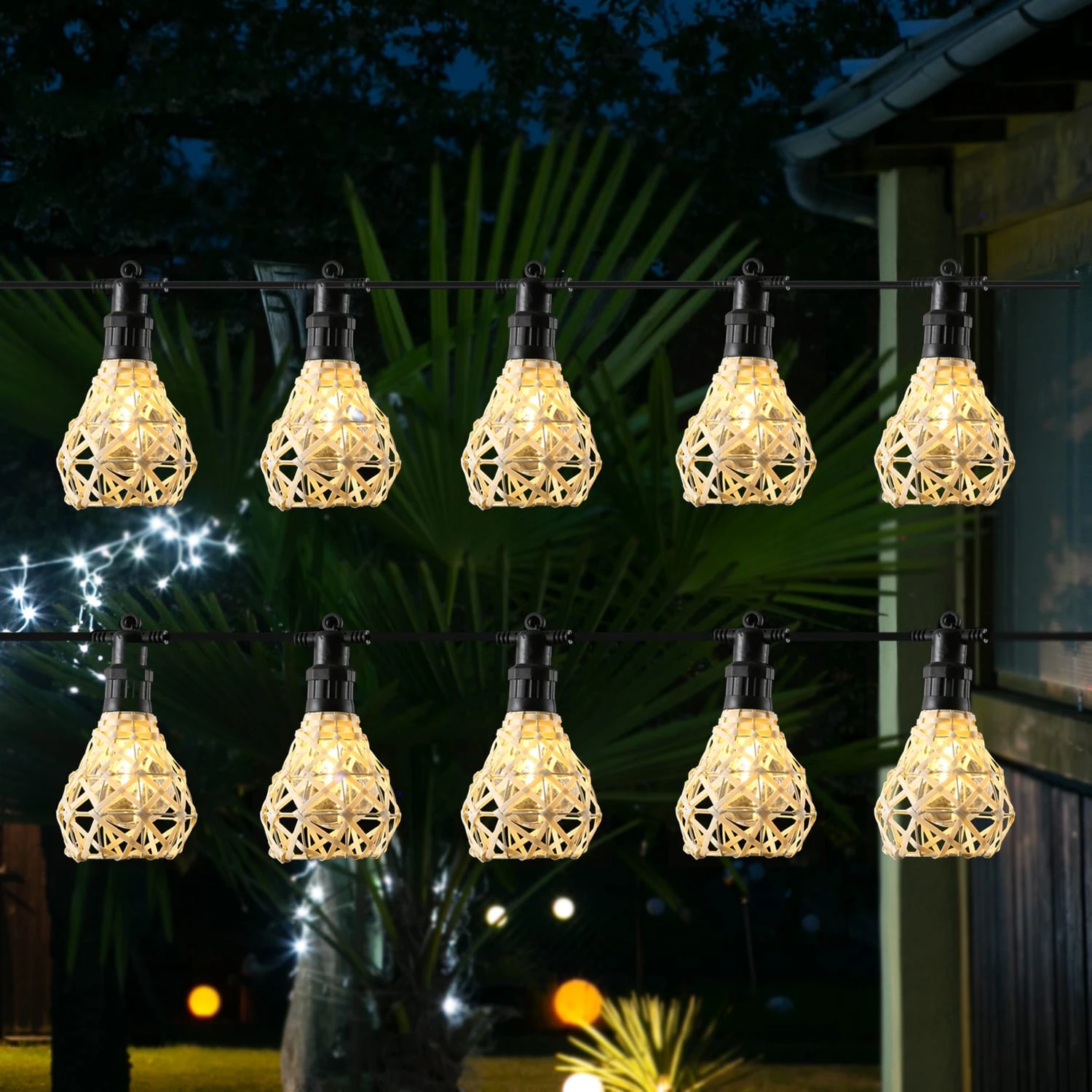 MARELIDA LED Party Deko Lichterkette Korboptik Boho Stil Für Außen L: 4,5m In Creme – Bild 2