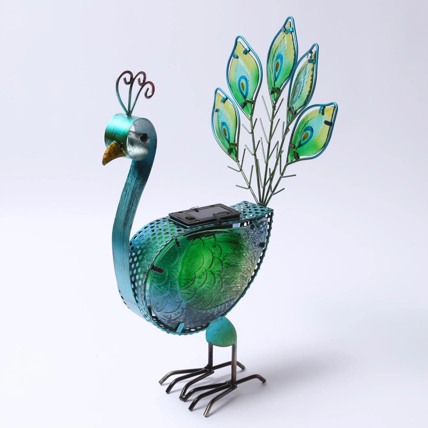 MARELIDA LED Solar Gartenfigur Pfau In Blau - H: 42cm