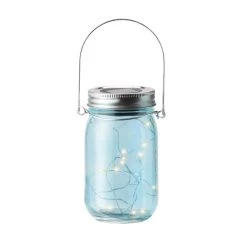 MARELIDA LED Solar Glas Windlicht H: 14cm In Blau