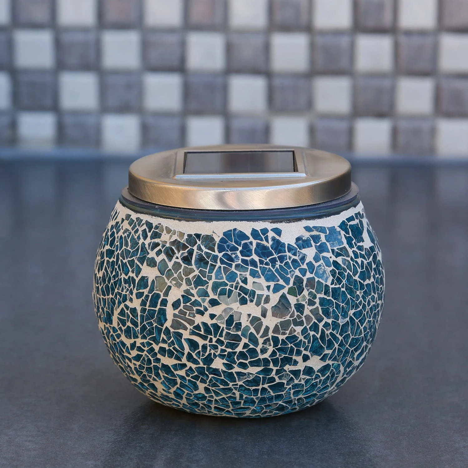 MARELIDA LED Solar Glas Windlicht Mosaik In Blau - H: 10cm – Bild 2