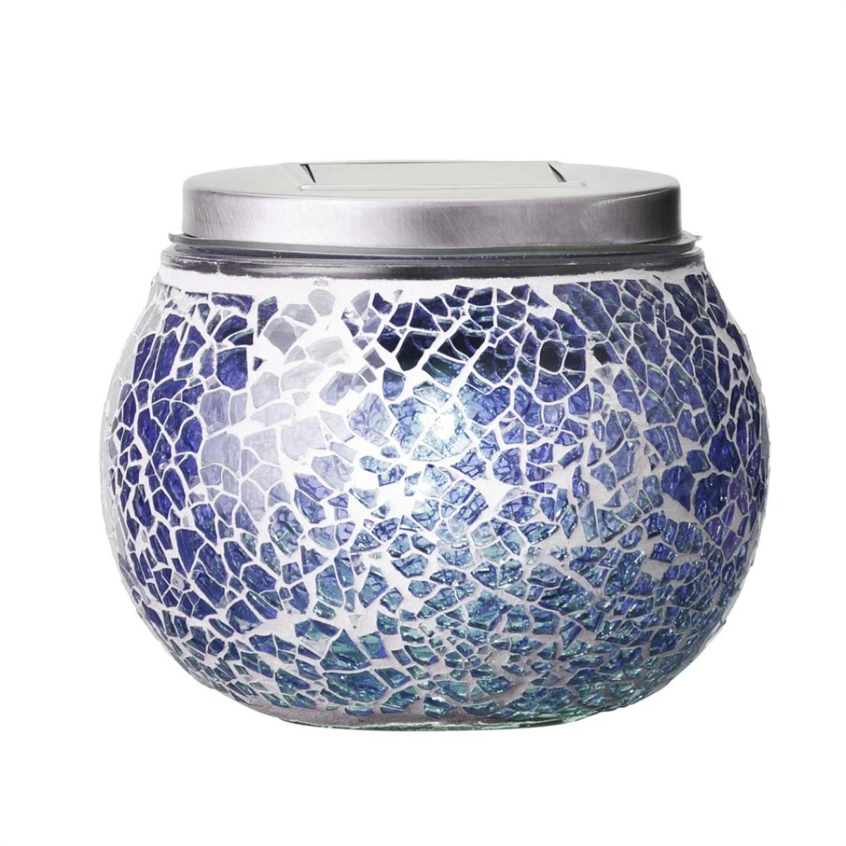 MARELIDA LED Solar Glas Windlicht Mosaik In Blau - H: 10cm