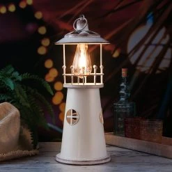 MARELIDA LED Solar Leuchtturm Maritime Solarleuchte H: 46cm In Weiß