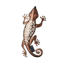 MARELIDA LED Solar Wanddekoration GECKO In Braun - H: 46cm