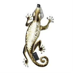 MARELIDA LED Solar Wanddekoration GECKO In Gold - H: 46cm