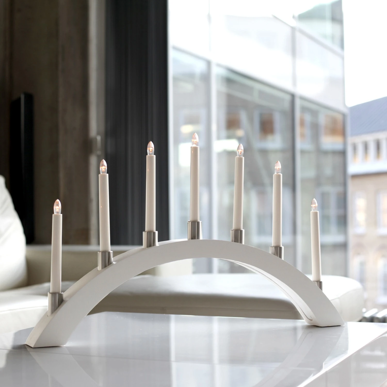 MARELIDA Lichterbogen Fensterleuchter 7 Glühlampen L: 67cm In Weiß – Bild 3