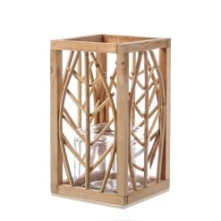 MARELIDA Windlicht Aus Rattan Mit Glaseinsatz In Natur - H: 30cm