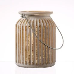 MARELIDA Windlicht Für Teelichter Oder Kerzen Geriffeltes Glas H: 14,5cm In Weiß, Gold