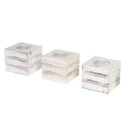 MCW 3er Set Teelichthalter Tolve Im Shabby-Look, Weiß