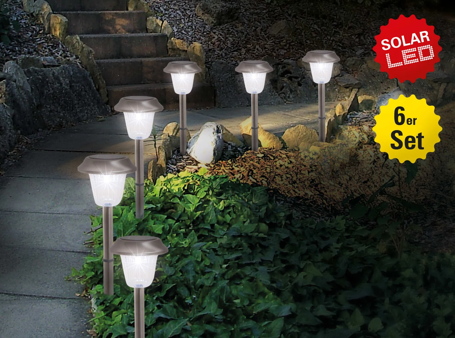 Näve 6er Set LED Außenleuchte Mit Erdspieß In Stahl-Blank – Bild 4