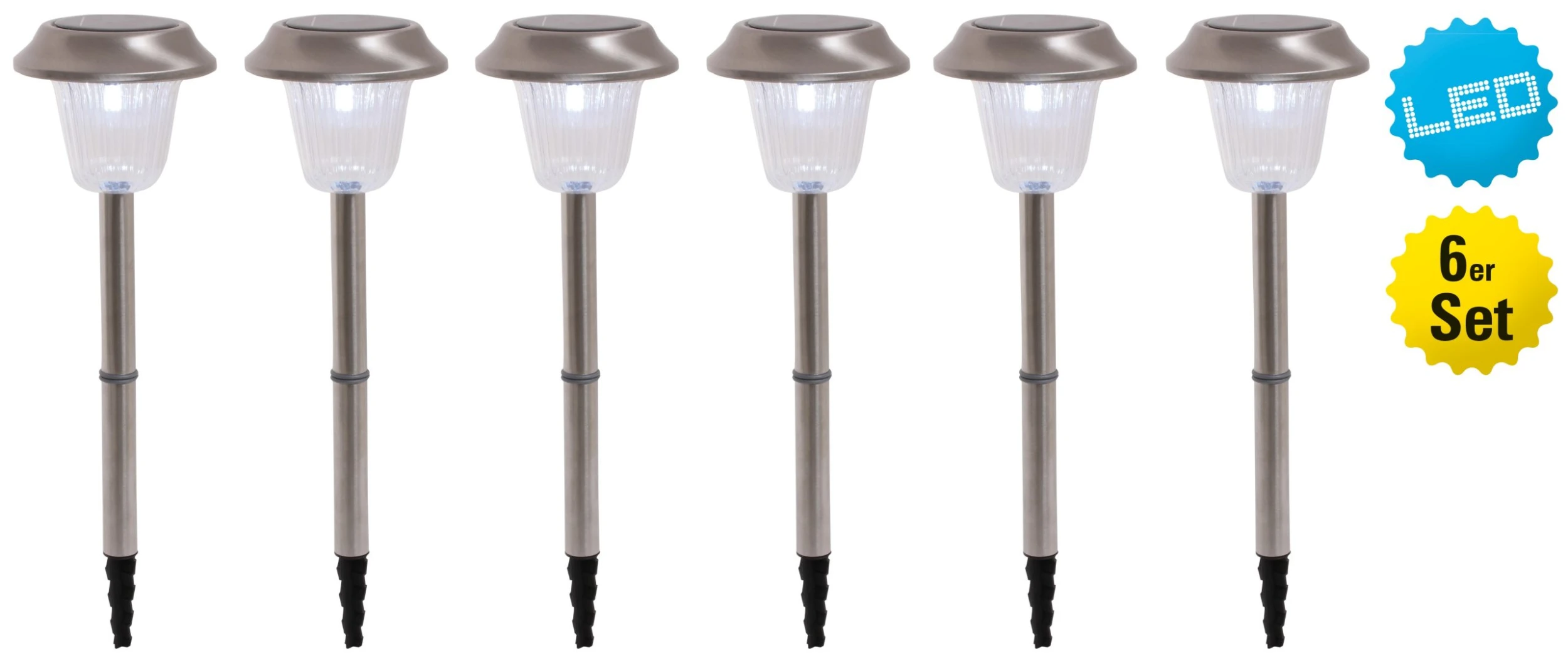 Näve 6er Set LED Außenleuchte Mit Erdspieß In Stahl-Blank