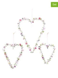 Overbeck And Friends 3er-Set: Dekohänger "Heart" In Rosa/ Grün