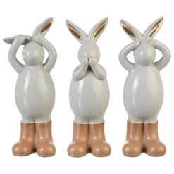 PureDay Deko-Figuren-Set, 3-tlg. Hasentrio, Grau