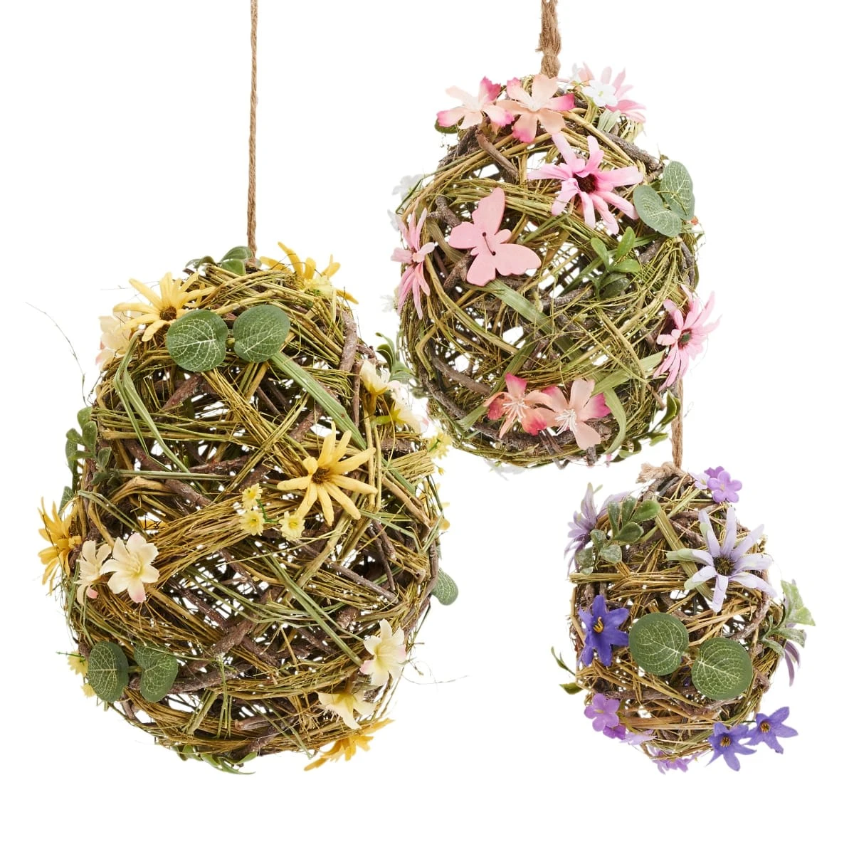 PureDay Deko-Hänger-Set, 3-tlg. Ostereier Rattan, Bunt – Bild 4