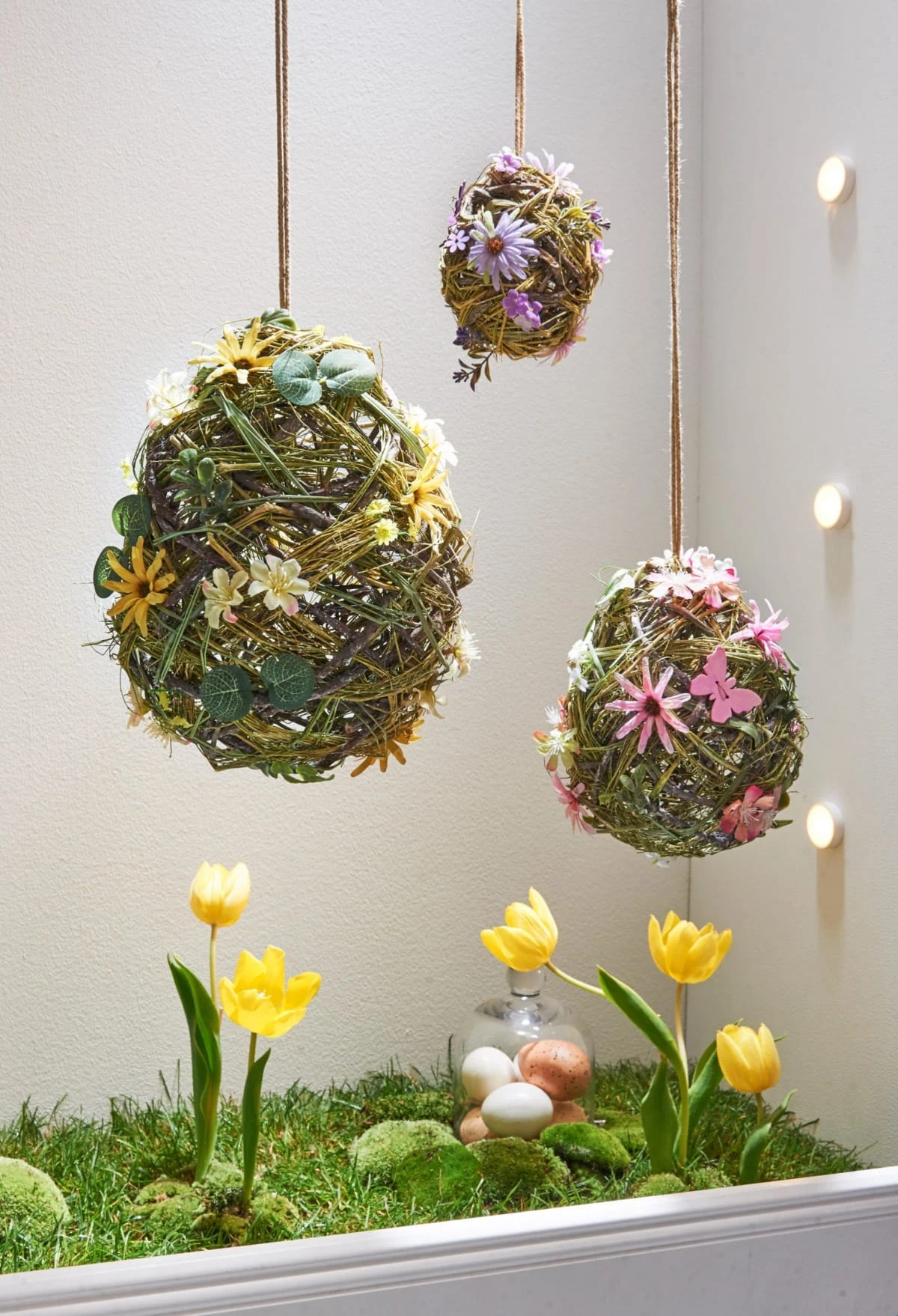 PureDay Deko-Hänger-Set, 3-tlg. Ostereier Rattan, Bunt – Bild 5