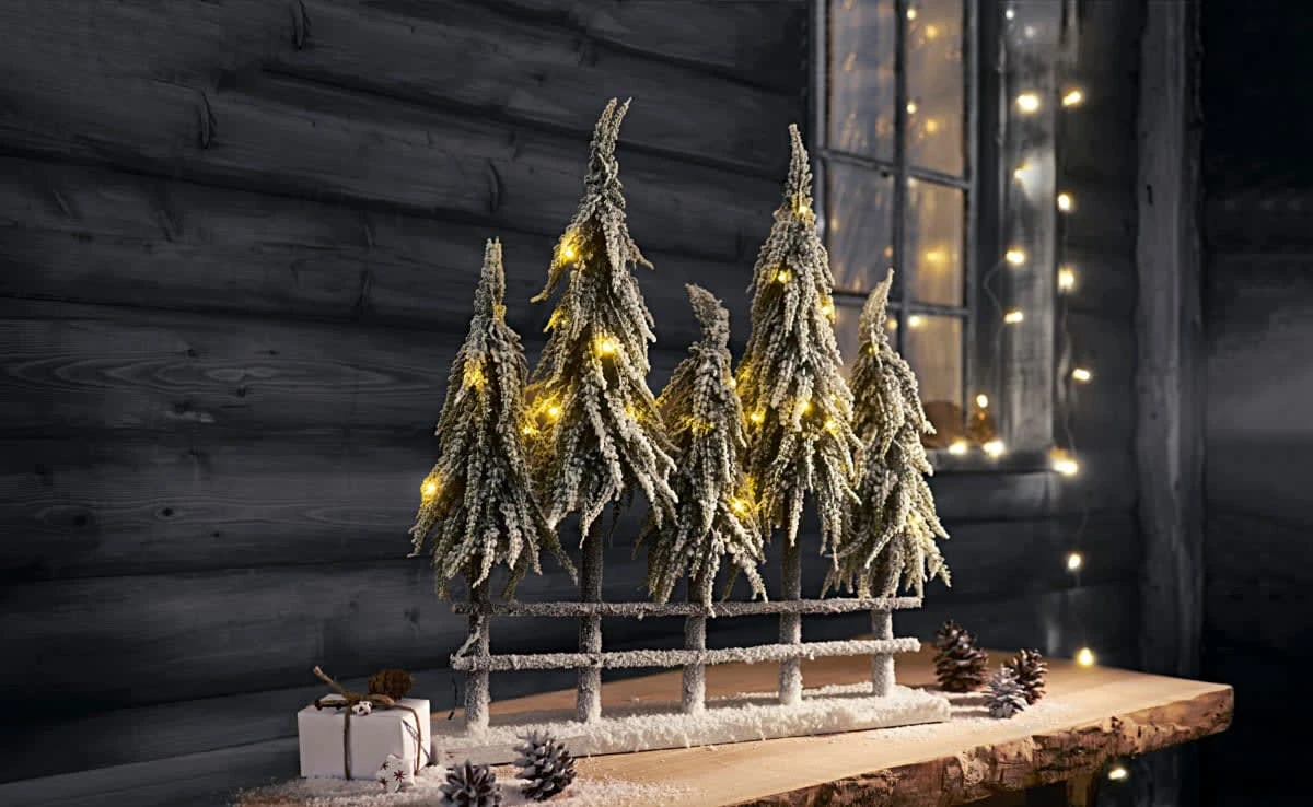 PureDay LED-Deko-Objekt Tannen-Quintett, Weiß – Bild 4