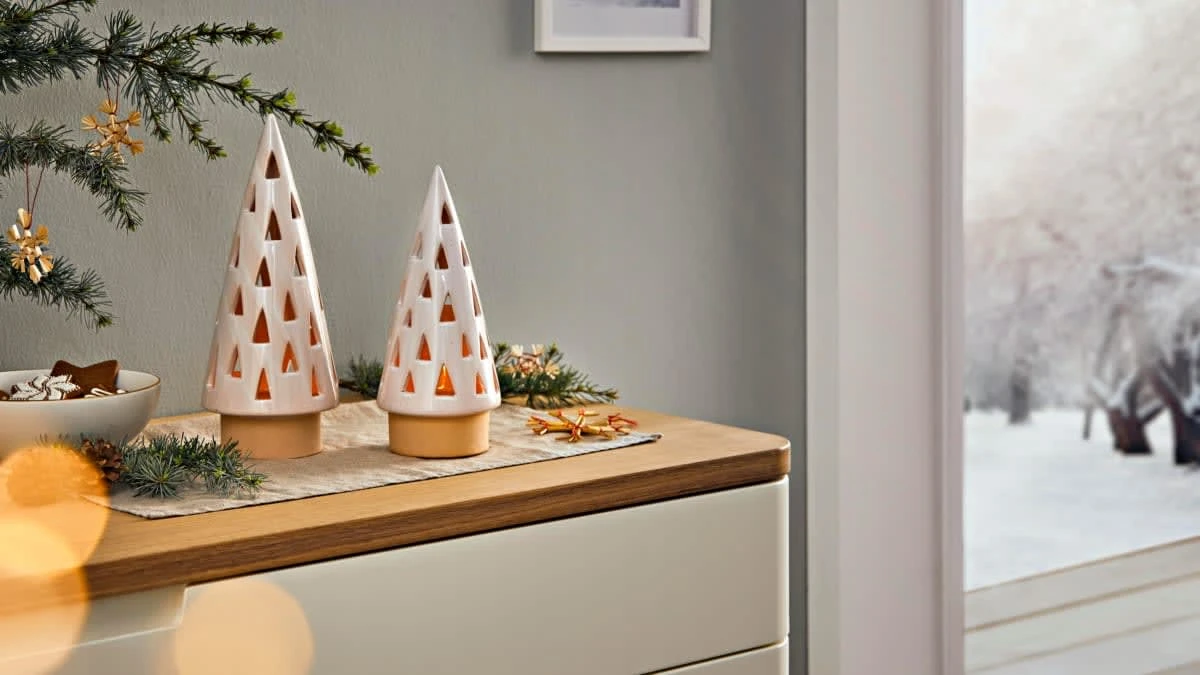 PureDay Teelichthalter-Set, 2-tlg. Tannen, Weiß/Beige – Bild 3