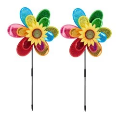 Relaxdays 2 X Windrad "Blume" In Bunt - (B)38 X (H)75 X (T)14 Cm
