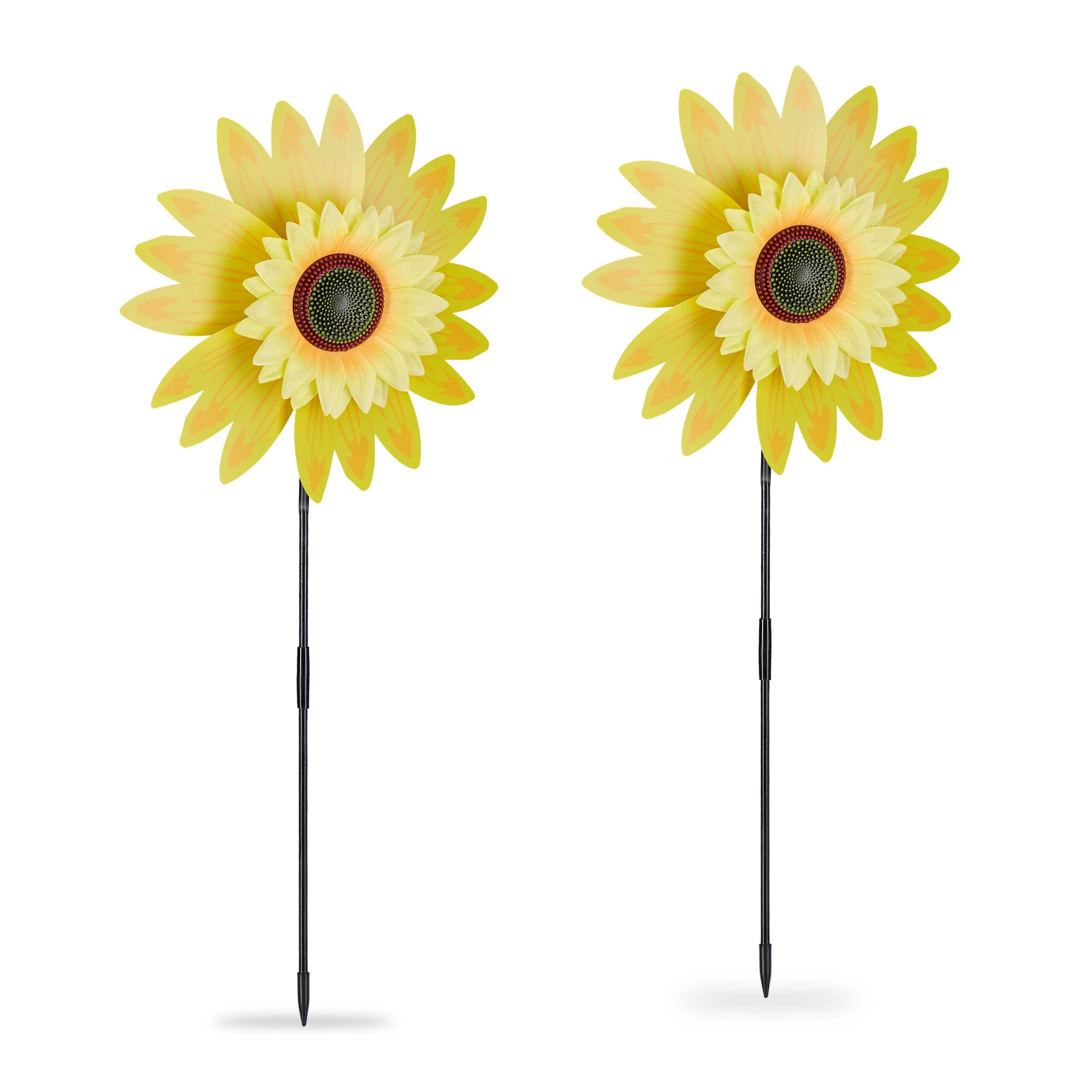 Relaxdays 2 X Windrad "Sonnenblume" In Gelb - (B)29 X (H)76 X (T)8 Cm
