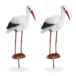 Relaxdays 2x Gartenfigur "Storch" In Weiß/Rot - (B)22 X (H)80 X (T)64 Cm