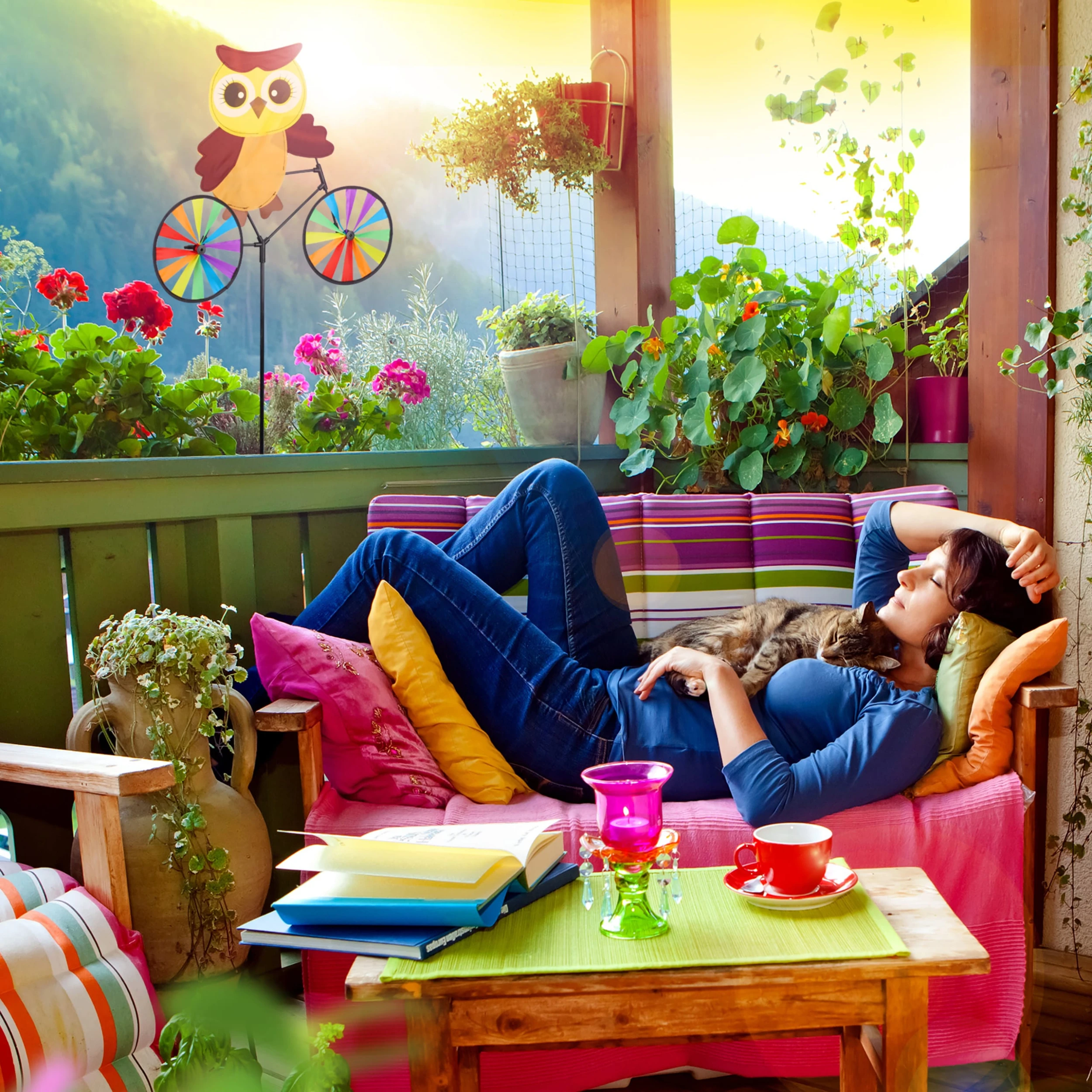 Relaxdays 2x Windrad "Eule" In Bunt – Bild 3