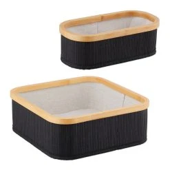 Relaxdays 3tlg. Aufbewahrungskorb Set In Schwarz/ Natur